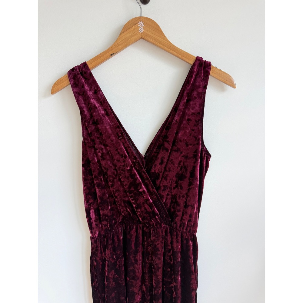 Women's Burgundy Crushed Velvet Wide Leg Jumpsuit Medium Whimsigoth - Picture 10 of 12